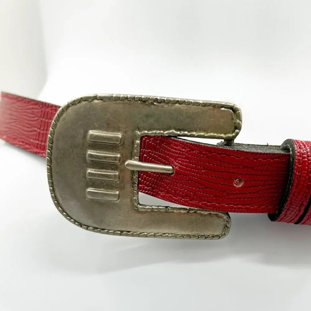 Vintage 1987 80s Gitano Red Belt Silver Buckle Southwestern S M